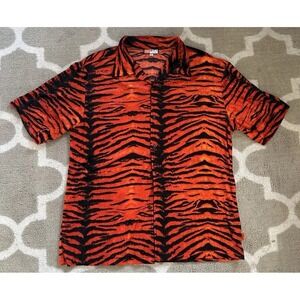 Vintage IZ IT U Tiger Stripe Shirt Mens XL Orange Velvet Wear y2k 90s USA